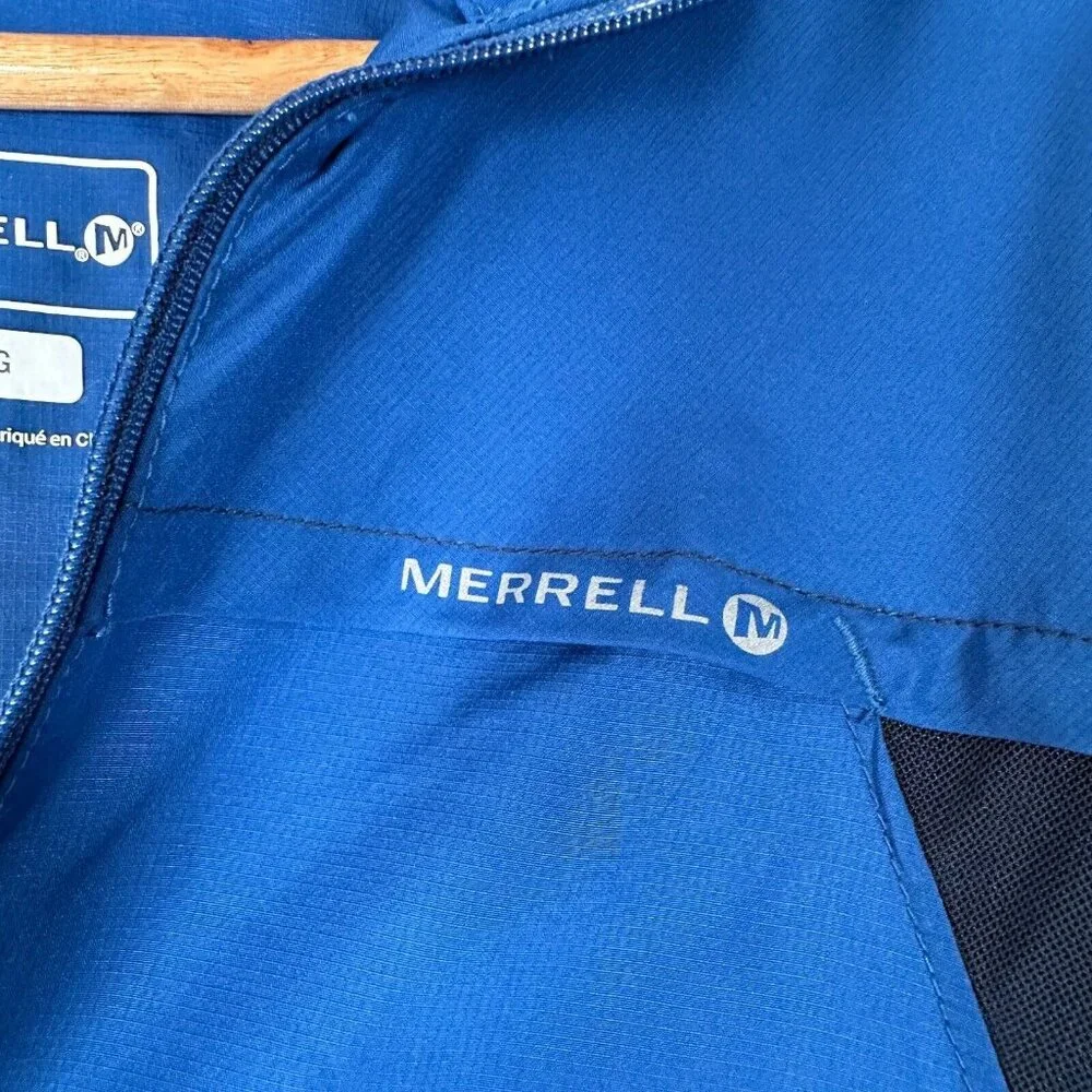 Merrell Windbreaker Jacket Mens Large Blue Zip Up Outdoors‎ Hiking Multi Pockets